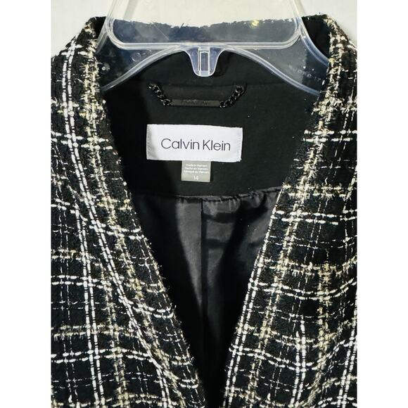 Calvin Klein Women’s Tweed One-button Blazer Jacket Black White Yellow NWOT Sz14 - Picture 4 of 8